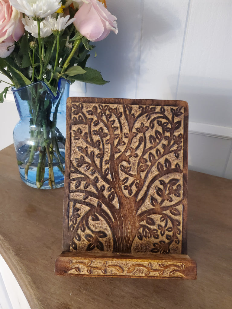 Tree of Life (Aranyani) Wood Carved Tablet And Book Stand - Welljourn