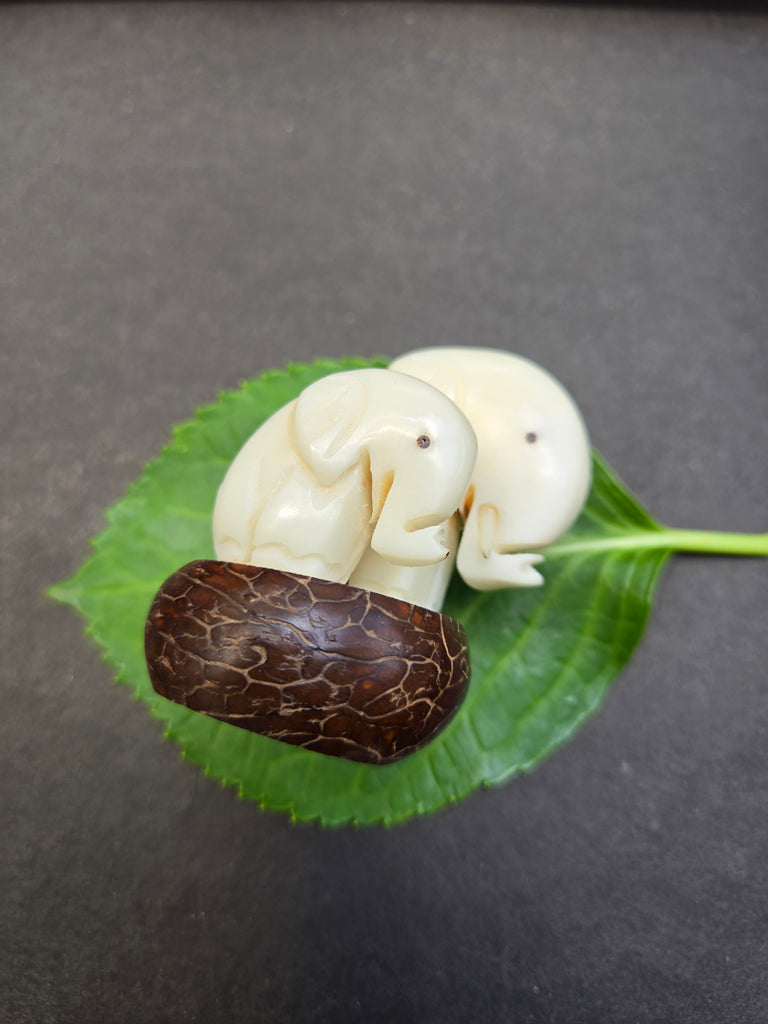 Mom & Baby Elephant Carving | Tagua Nut from Equador - Welljourn