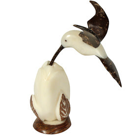 Coconut Wings Hummingbird Feeding Tagua Figurine - Welljourn