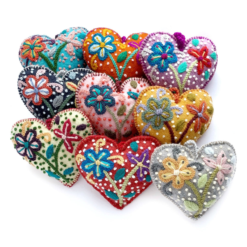 Color Hearts Embroidered Ornament - Welljourn