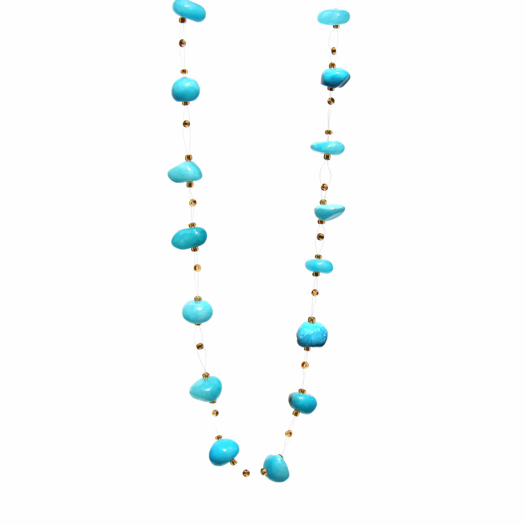 Floating Stone & Maasai Bead Necklace, Turquoise - Welljourn