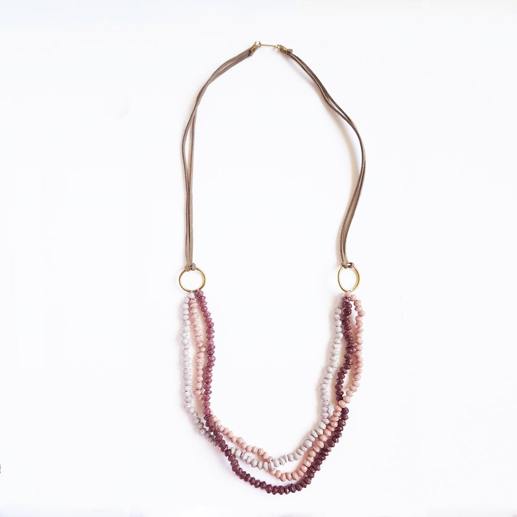 Wine & Pink - Recycled Paper 3 Strand Necklace - Welljourn