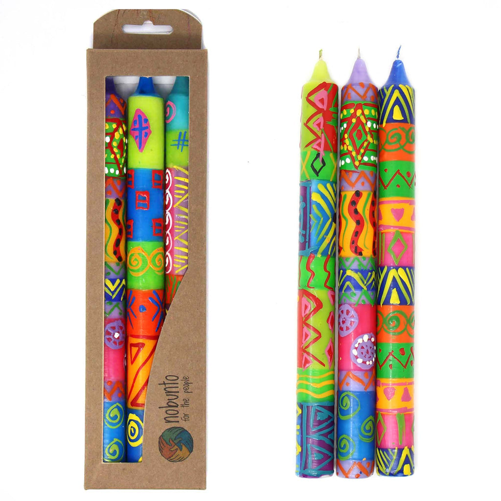 Painted Colorful Taper Candles - Set of 3 - Shahida Design - Welljourn