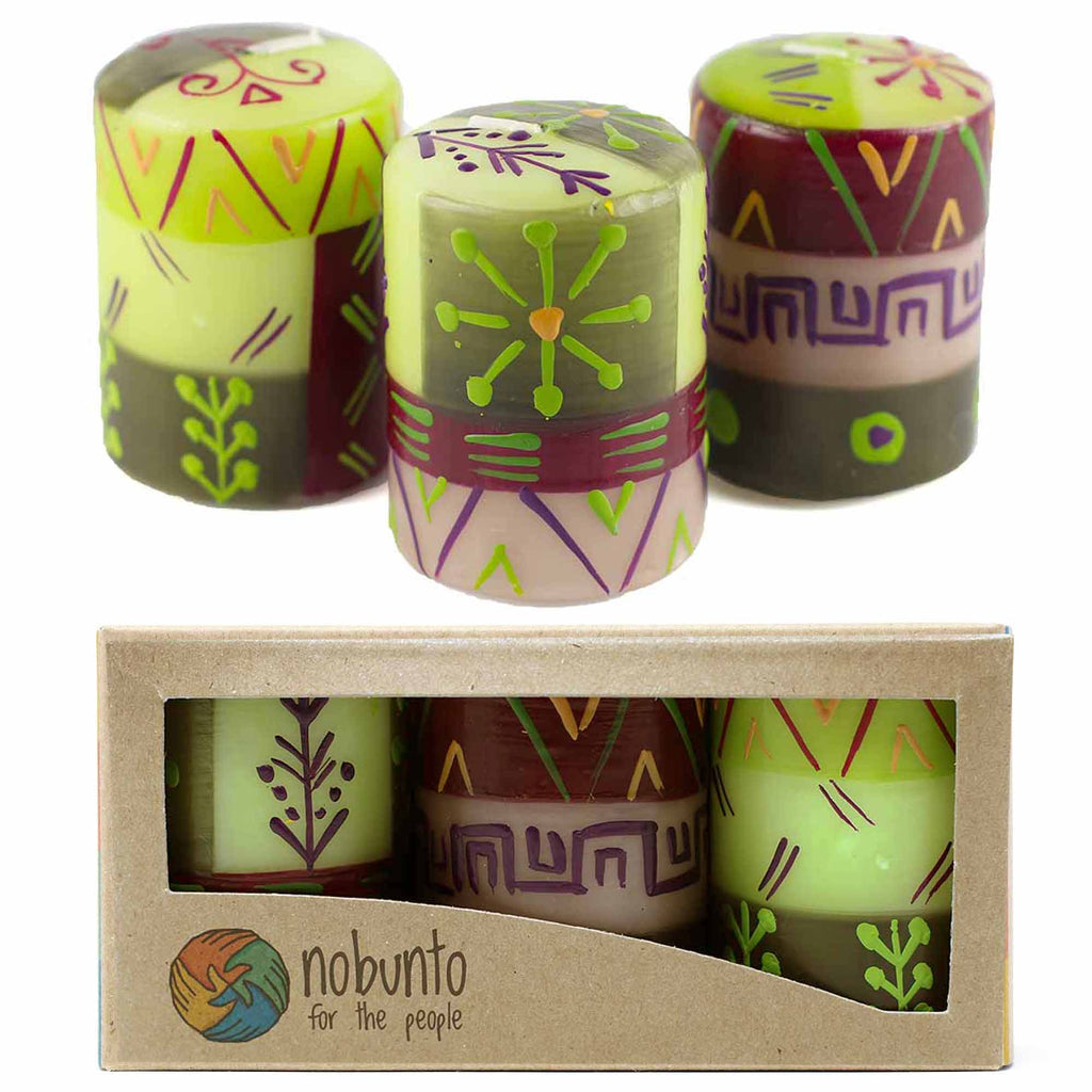 Painted Green Votive Candles - Set of 3 -  Kileo Design - Welljourn