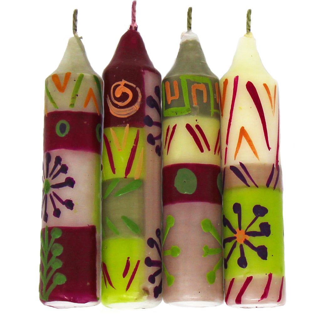Painted Green Shabbat Candles 4" - Set of 4 - Kileo Design - Welljourn