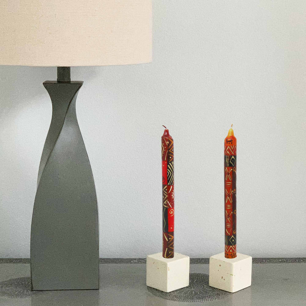 Painted Brown Taper Candles - Set of 3 - Bongazi  Design - Welljourn