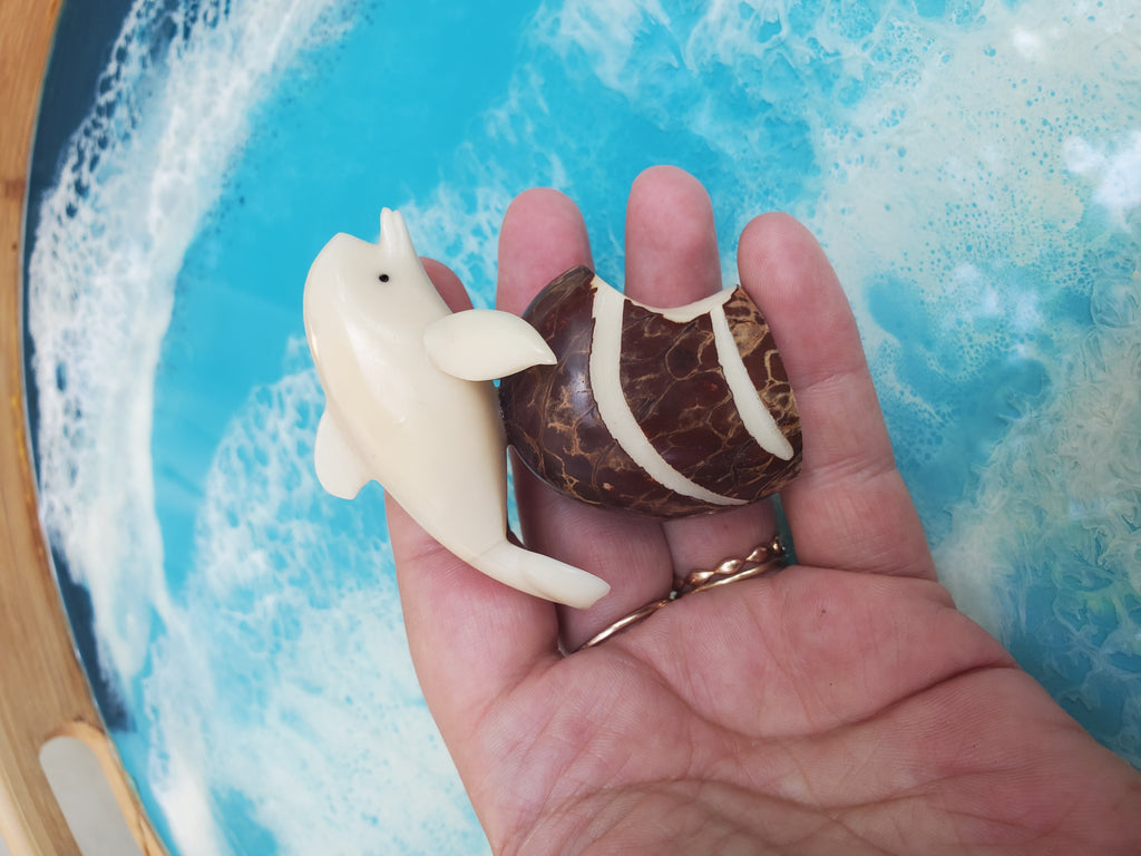 Dolphin Riding a Wave  | Tagua Figurine - Welljourn