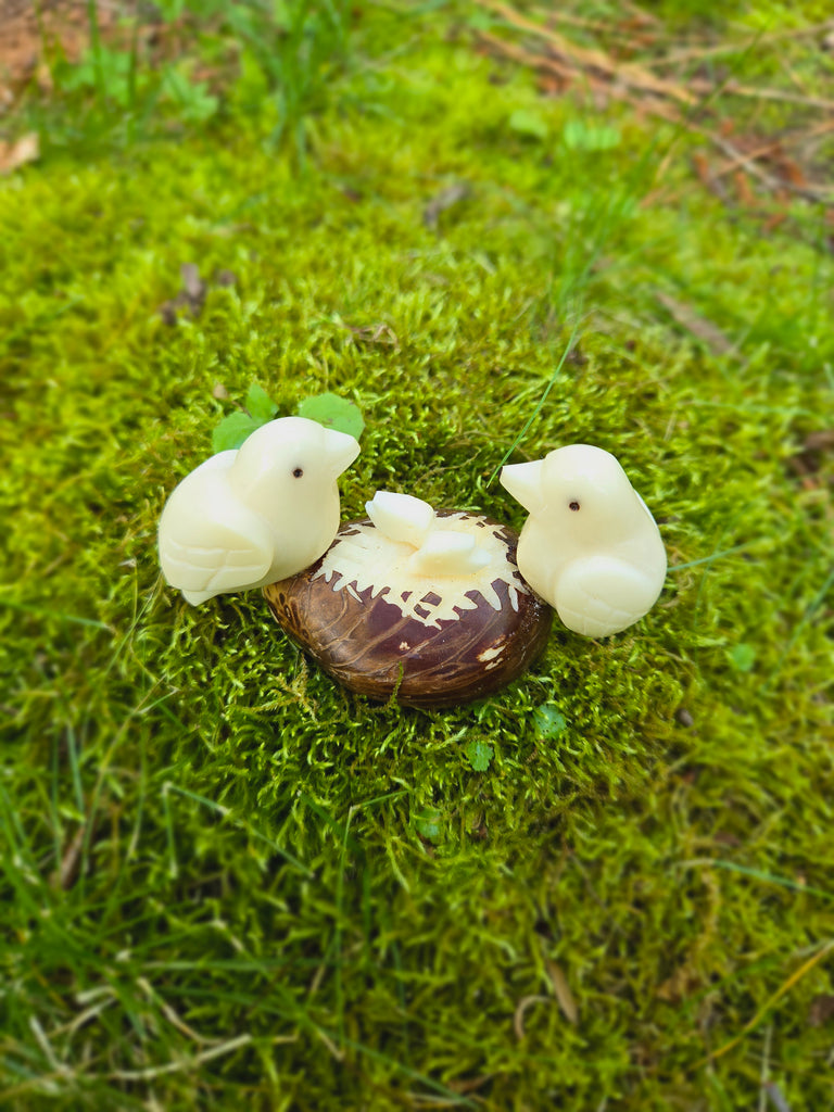Caring Doves in a Nest Tagua Nut Figurine - Welljourn