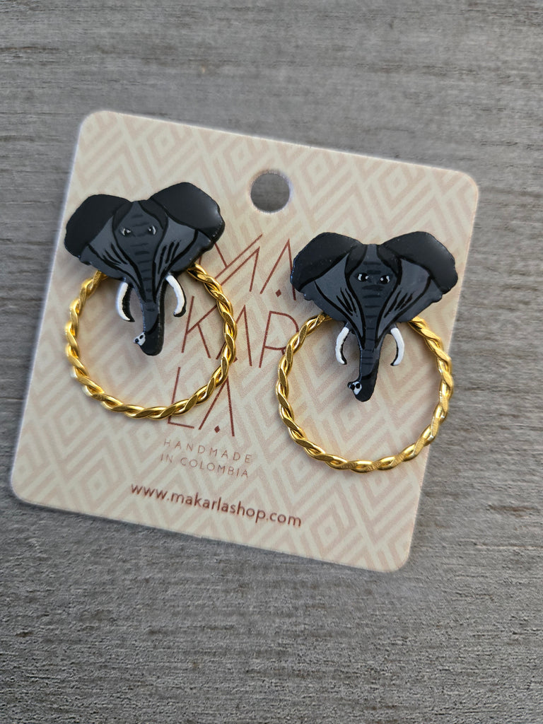 Elephant Wood Stud Earrings - Welljourn