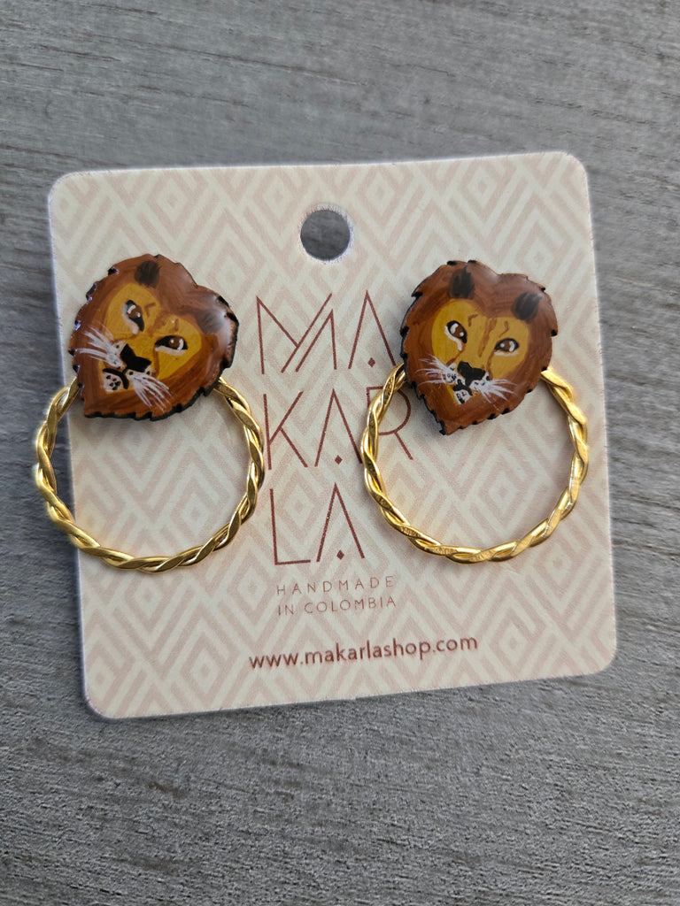 Lion Wood Stud Earrings - Welljourn