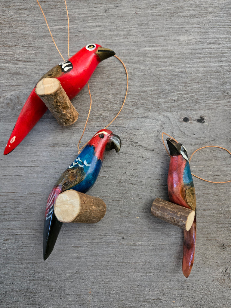 Wood Tropical Bird Ornaments (set of 3) - Welljourn