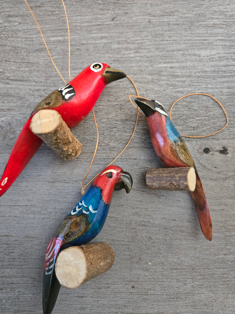 Wood Tropical Bird Ornaments (set of 3) - Welljourn