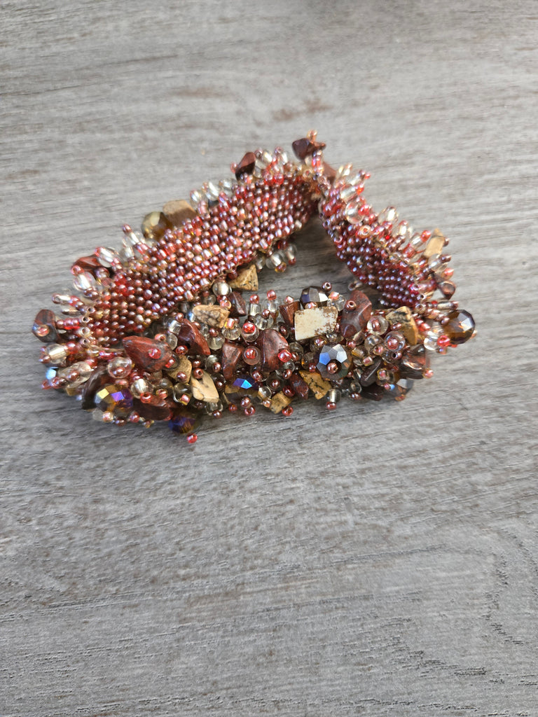 Red & Orange Accent  | Multi Color Magnetic Stone Caterpillar Bracelet - Welljourn