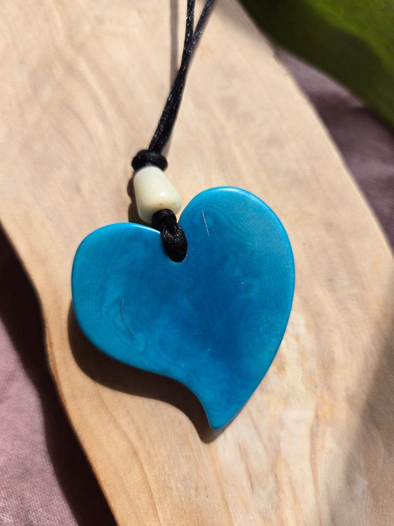 Tagua Nut Teal Blue Heart Pendant - Welljourn