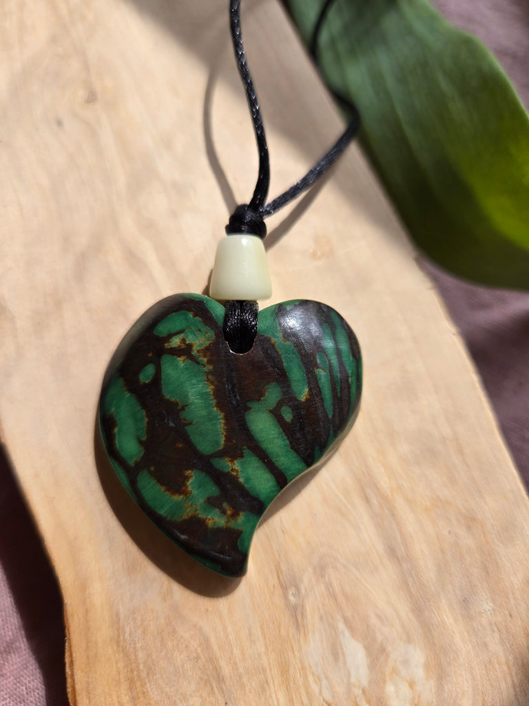 Tagua Nut Teal Green Heart Pendant - Welljourn