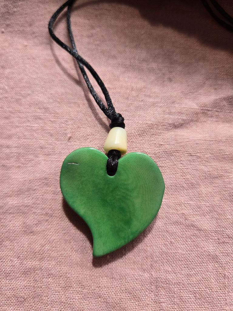 Tagua Nut Teal Green Heart Pendant - Welljourn