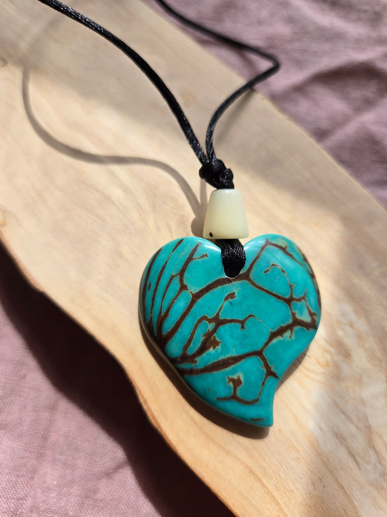 Tagua Nut Teal Green Heart Pendant - Welljourn