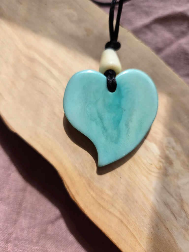 Tagua Nut Teal Green Heart Pendant - Welljourn