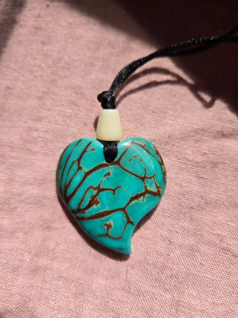 Tagua Nut Teal Green Heart Pendant - Welljourn