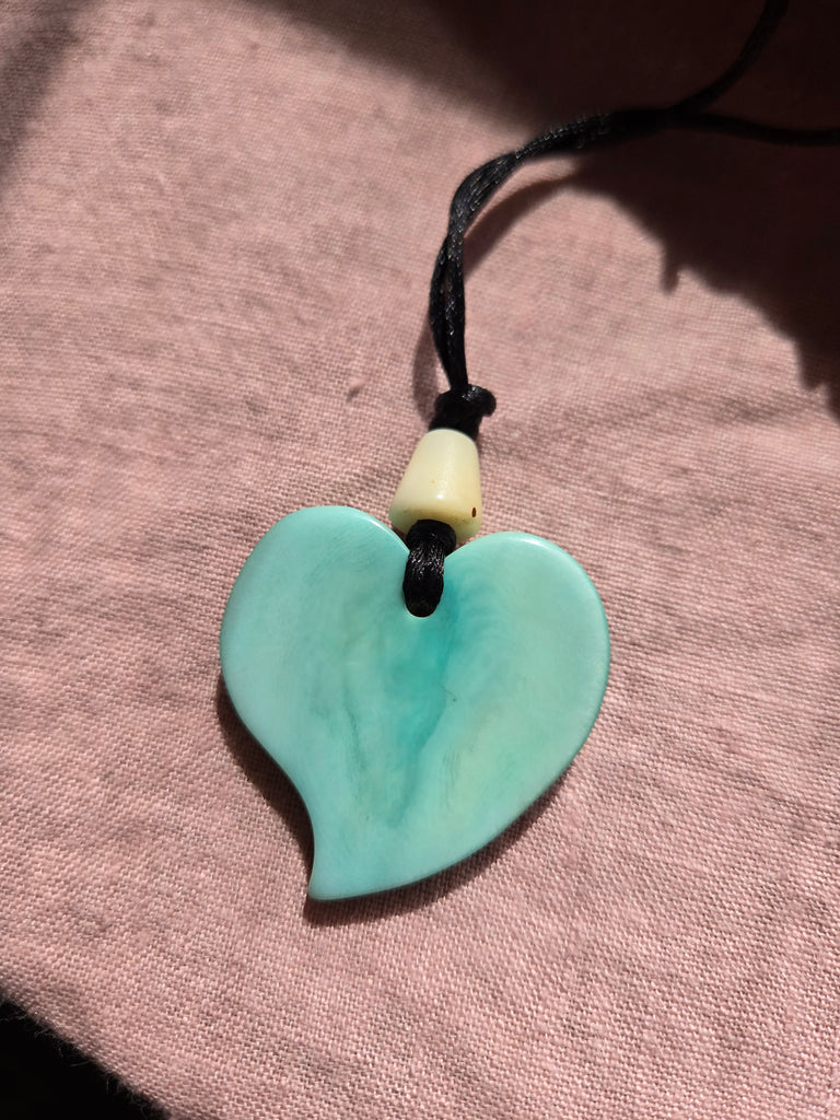 Tagua Nut Teal Green Heart Pendant - Welljourn