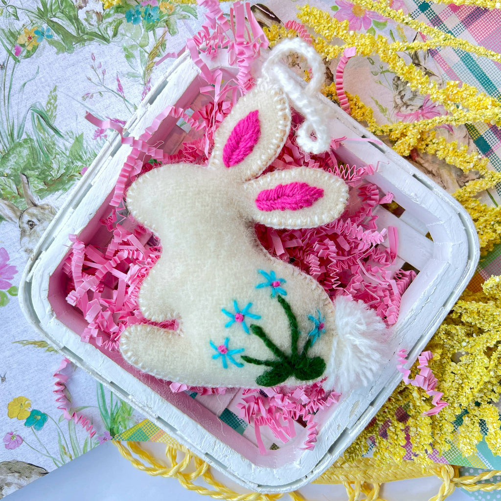 Rabbit with Embroidered Flowers Easter Ornament - Welljourn