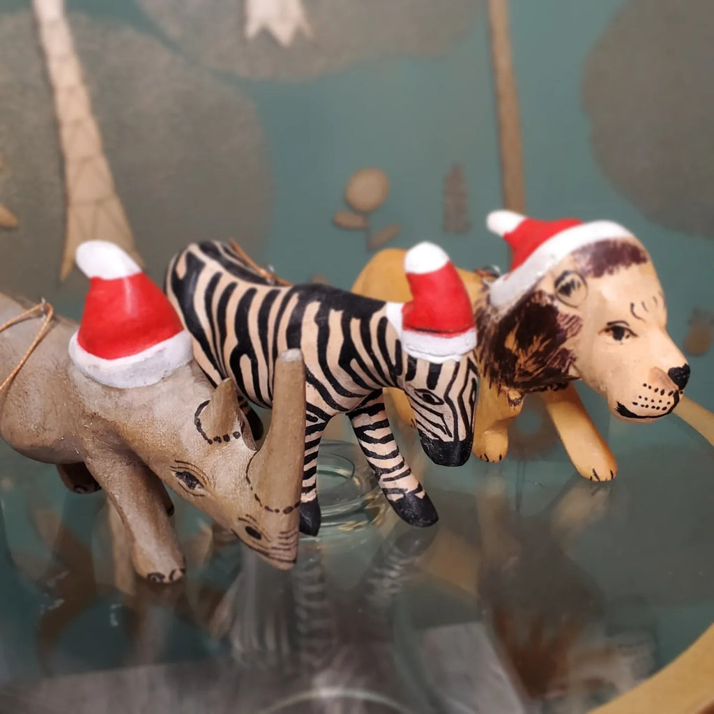 Zebra Christmas Ornament with Hand-painted Santa Hat - Welljourn