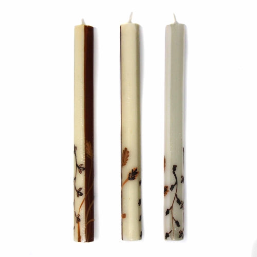 Painted Brown & Cream Taper Candles - Set of 3 - Kiwanja Design - Welljourn