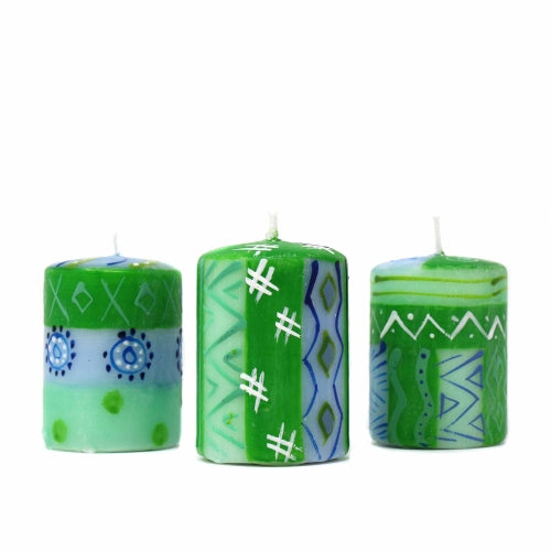 Painted Green Votive Candles - Set of 3- Farih Design - Welljourn