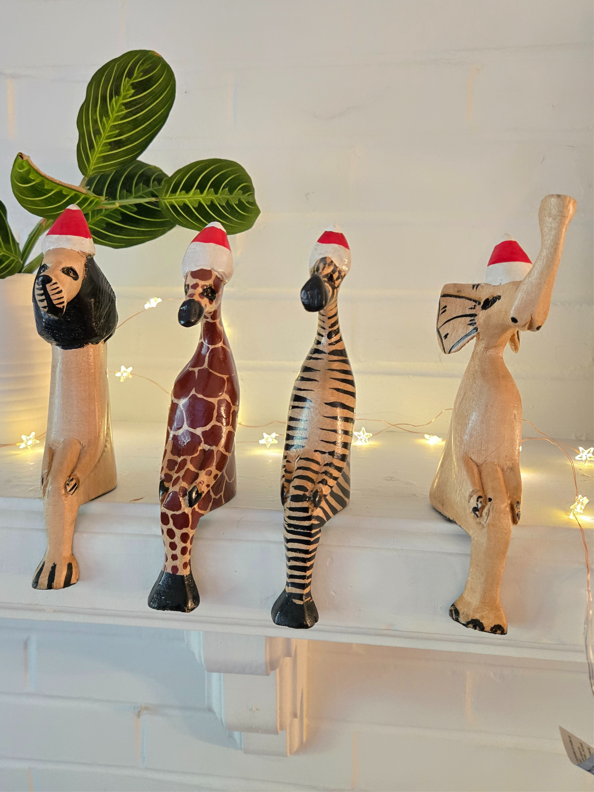 Holiday Zebra Shelf Sitter | Fair Trade Kenyan Wood Carving Holiday Zebra Shelf Sitter | Fair Trade Kenyan Wood Carving