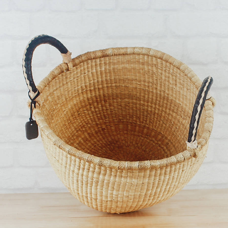 Bolga Baskets - Large Round Two Handle Natural Palette - Welljourn