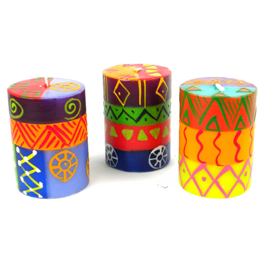 Painted Colorful Votive Candles - Set of 3 -  Shahida Design - Welljourn