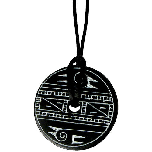Fair Trade Living Wages Men's Engraved Coal Disc Pendant Necklace