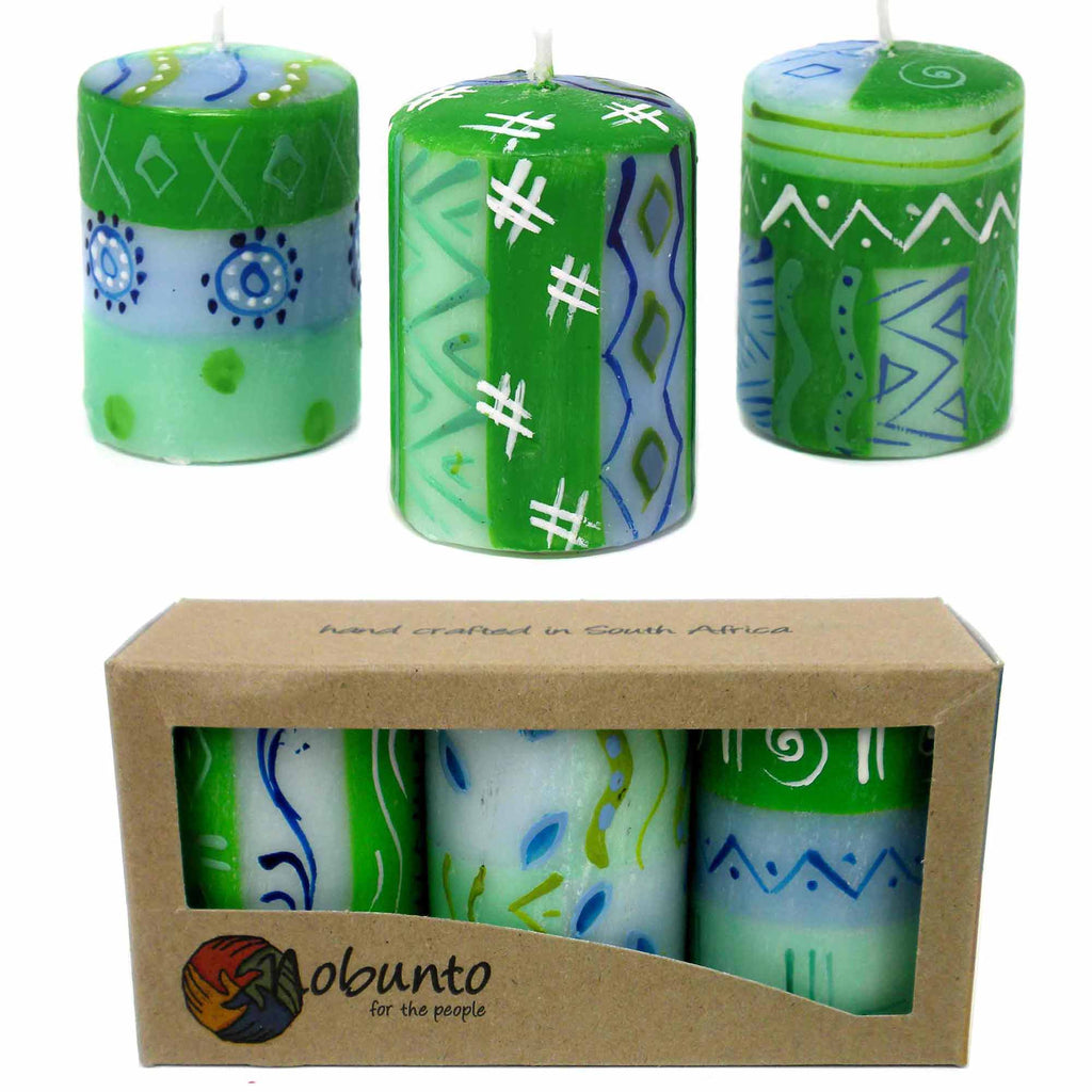 Painted Green Votive Candles - Set of 3- Farih Design - Welljourn