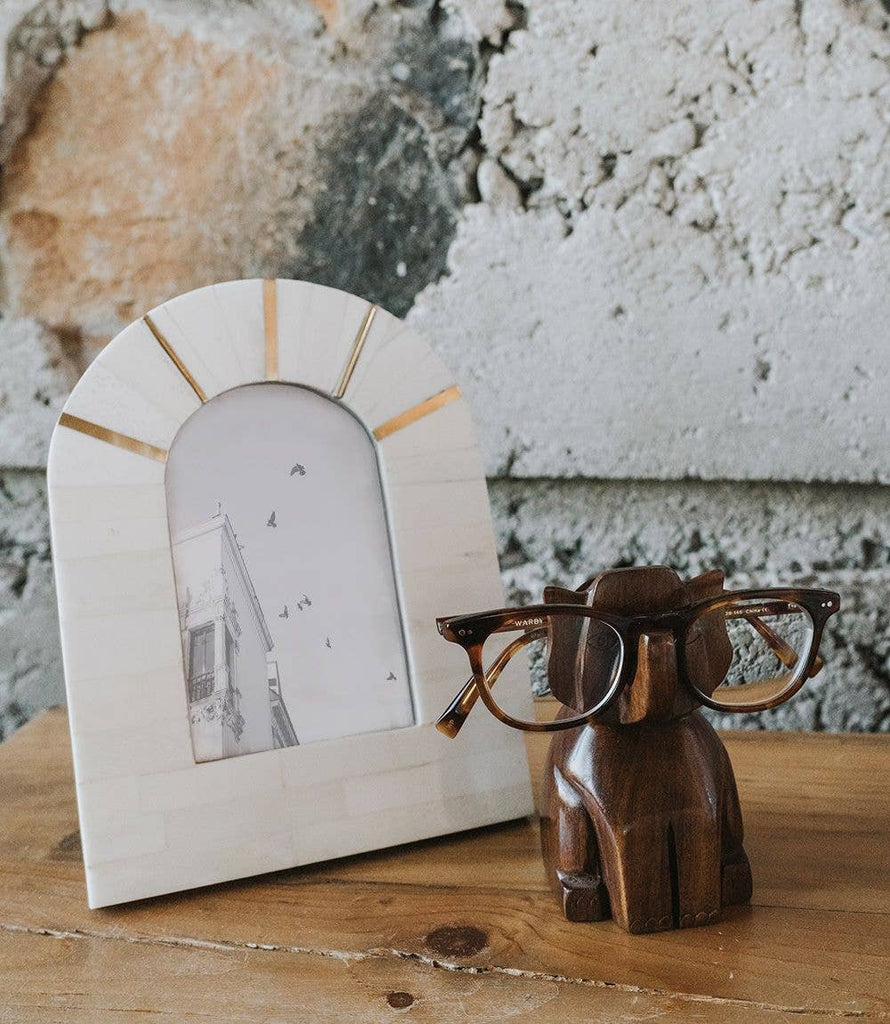 Trunk Up Elephant Eyeglass Holder Stand - Hand Carved Wood - Welljourn