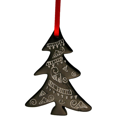 Christmas Tree Engraved Black Coal Ornament - Welljourn