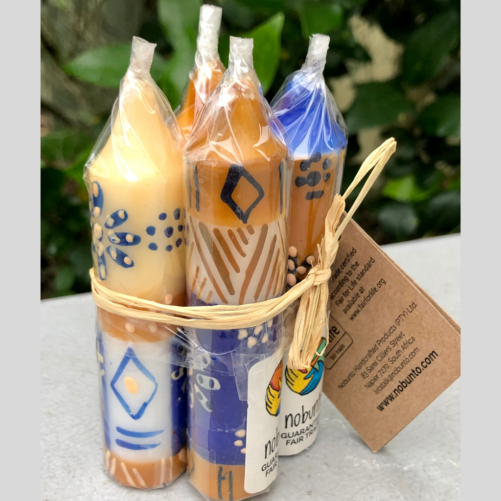 Painted Blue Brown Shabbat Candles 4" - Set of 4 - Durra Design - Welljourn