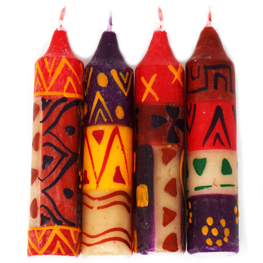 Painted Shabbat Candles 4" - Set of 4 -  Indabuko Design - Welljourn