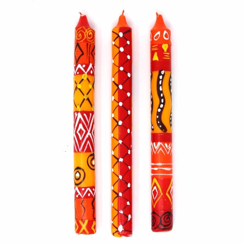 Painted Orange Taper Candles - Set of 3 - Zahabu Design - Welljourn