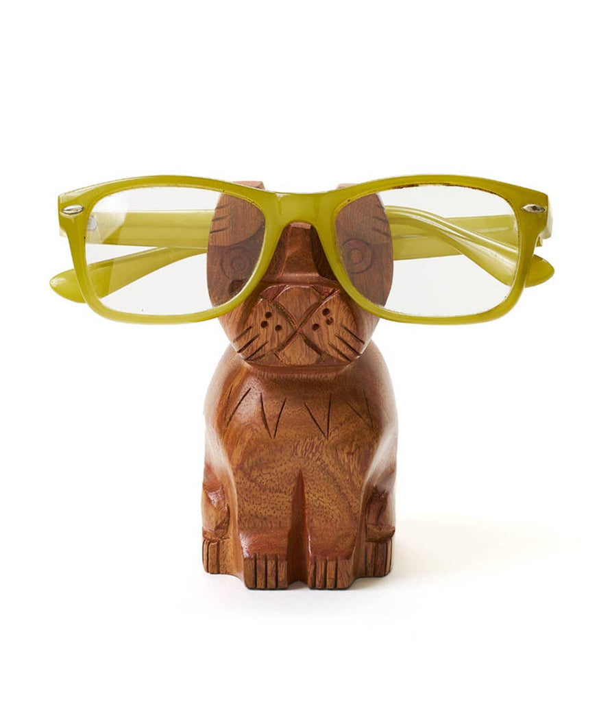 Dog Eyeglass Holder Stand - Hand Carved Wood - Welljourn