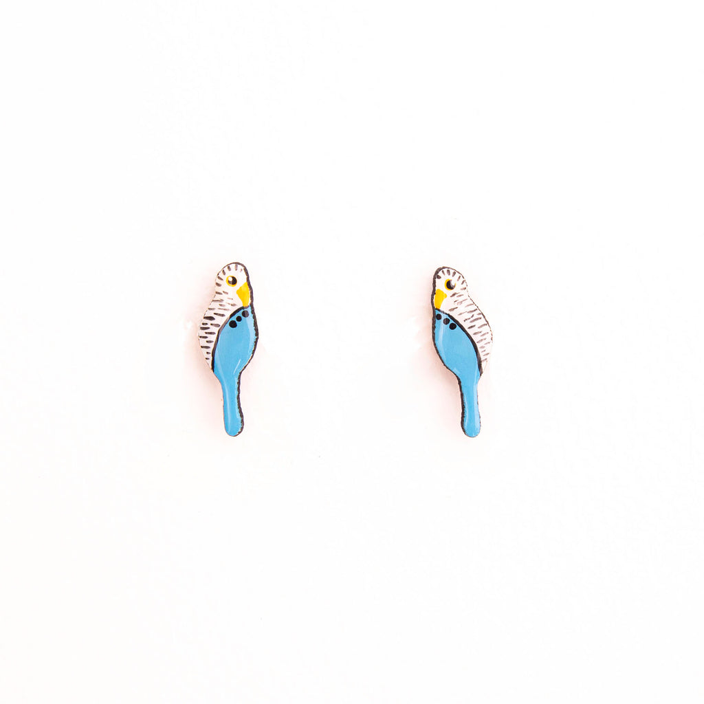 Parakeet Bird Wood Stud Earrings - Welljourn