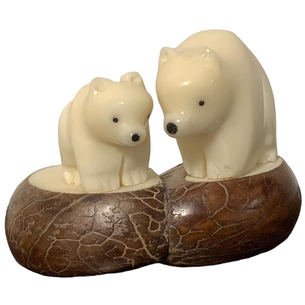 Polar Bear with Baby Tagua Figurine from Ecuador - Welljourn