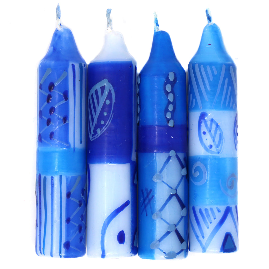 Painted Blue Shabbat Candles 4" - Set of 4 - Feruzi Design - Welljourn