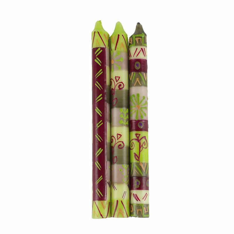 Painted Green Taper Candles - Set of 3 - Kileo Design - Welljourn