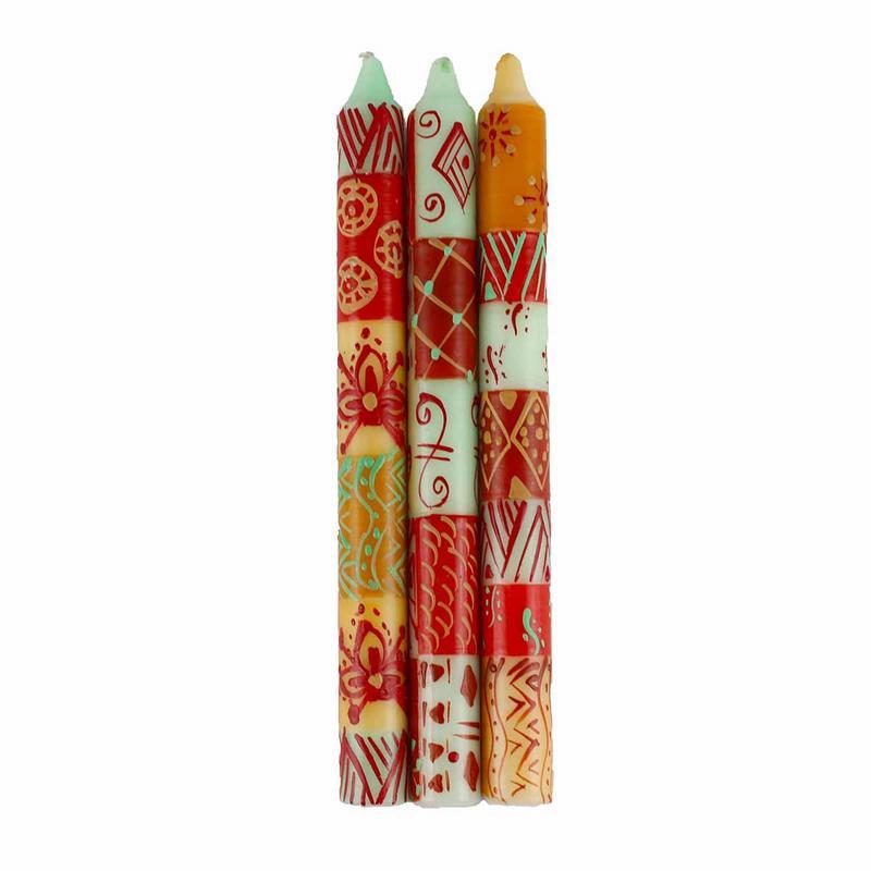 Painted Red Taper Candles - Set of 3 - Owoduni Design - Welljourn