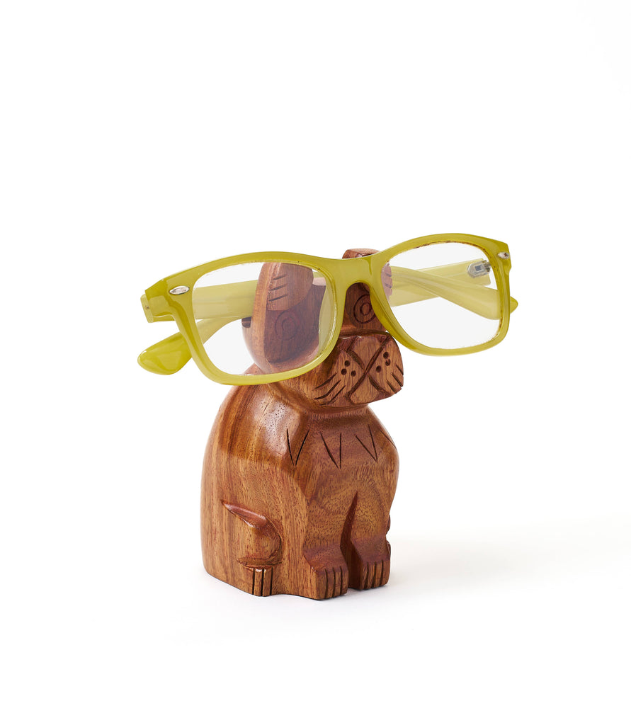 Dog Eyeglass Holder Stand - Hand Carved Wood - Welljourn