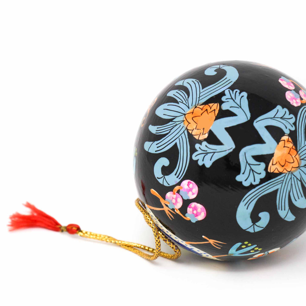 Handpainted Birds | Set of 2  | Hand-painted Ball Papermache Ornament - Welljourn
