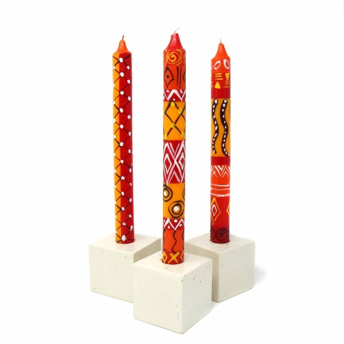 Painted Orange Taper Candles - Set of 3 - Zahabu Design - Welljourn