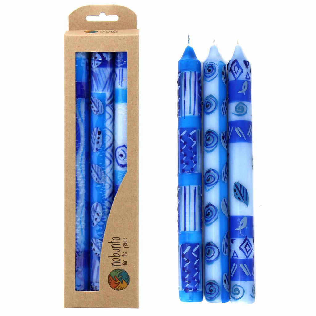 Painted Blue Taper Candles - Set of 3 - Feruzi Design - Welljourn