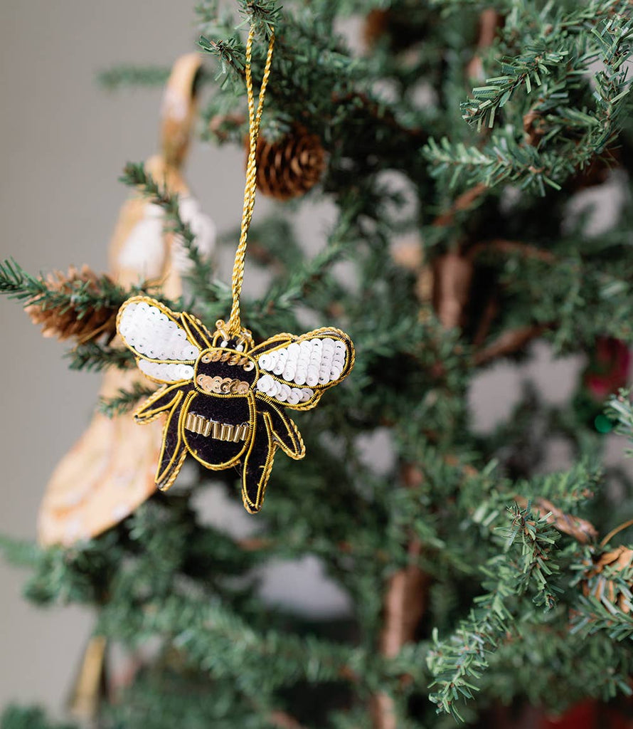 Larissa Plush Bee Beaded Felt Ornament - Welljourn