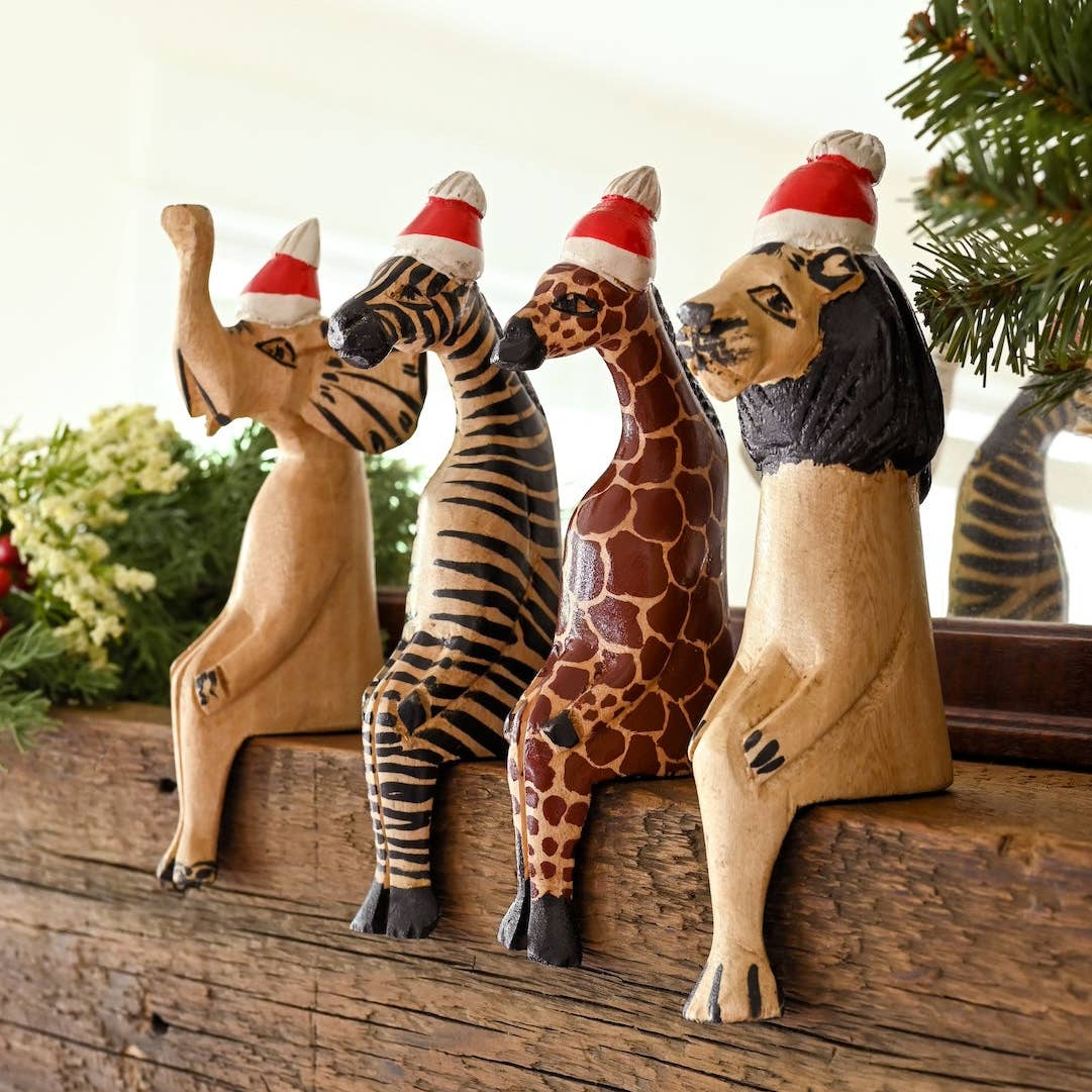500 オブジェ Holiday Zebra Shelf Sitter | Fair Trade Kenyan Wood Carving